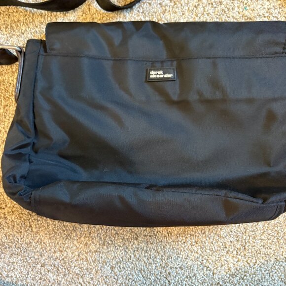 Derek Alexander Crossbody Purse Black Nylon Material Brown Trim - Picture 9 of 16